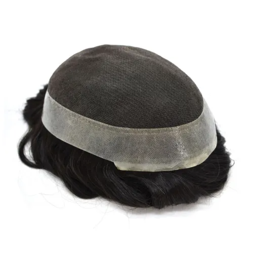 Australian-Style Men's Toupee - Lace Center with PU Perimeter, Natural Human Hair System