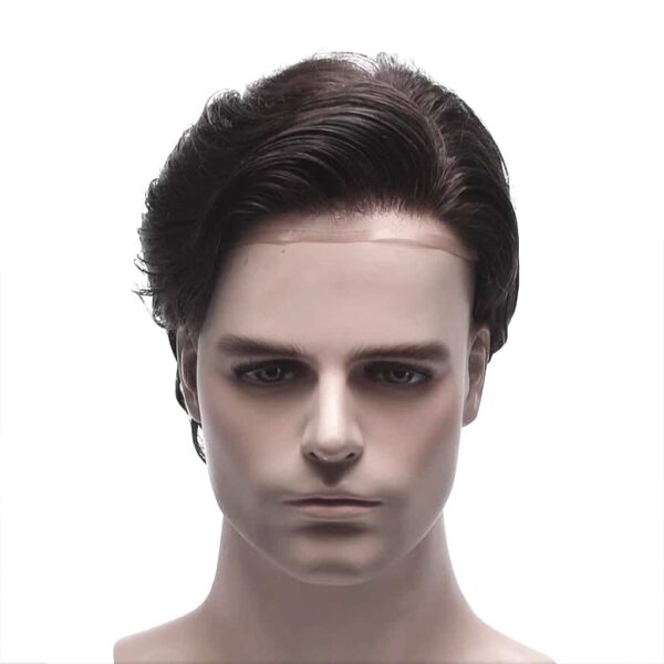 Men's Swiss Lace Toupee with PU Sides and Back – Natural Hair System for Full Coverage