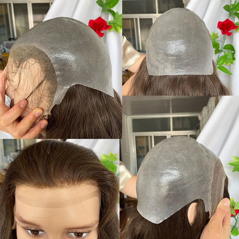 Custom Wigs Swiss Lace Front With Pu Back Human Hair Wig Toupee For Men 12inch Long Toupee Hair Wigs 3# Brown Color 180% Density 12.5X13.5inch
