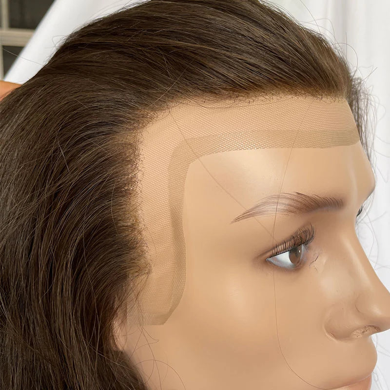 Custom Wigs Swiss Lace Front With Pu Back Human Hair Wig Toupee For Men 12inch Long Toupee Hair Wigs 3# Brown Color 180% Density 12.5X13.5inch