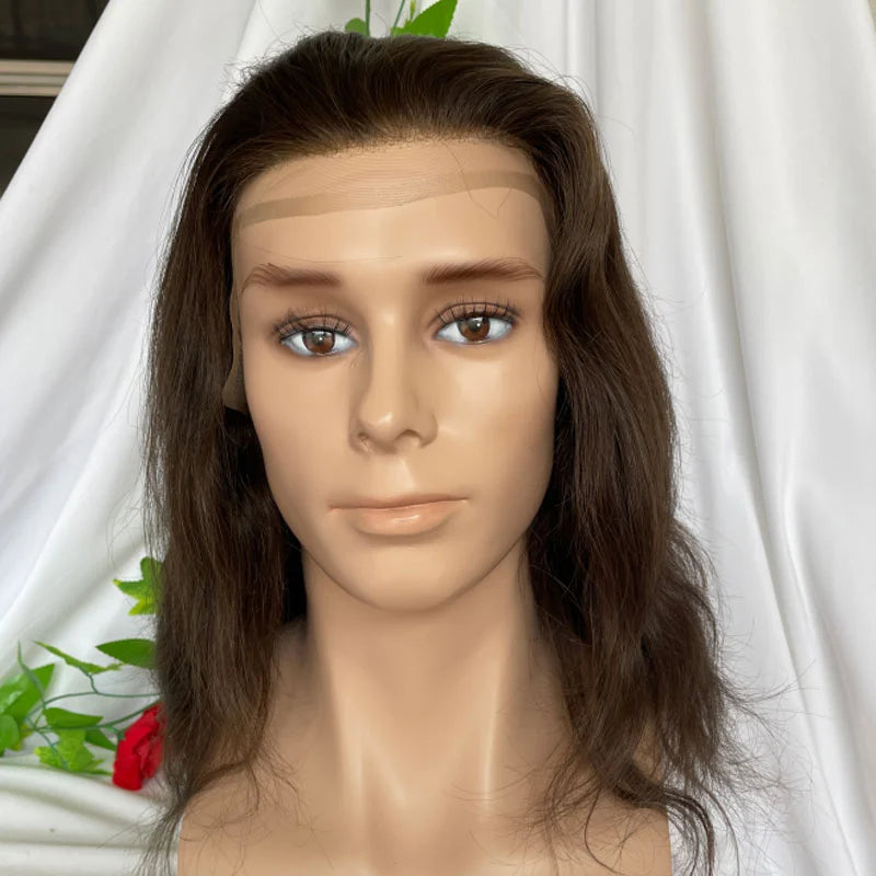 Custom Wigs Swiss Lace Front With Pu Back Human Hair Wig Toupee For Men 12inch Long Toupee Hair Wigs 3# Brown Color 180% Density 12.5X13.5inch