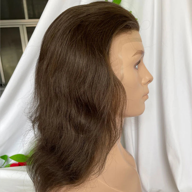 Custom Wigs Swiss Lace Front With Pu Back Human Hair Wig Toupee For Men 12inch Long Toupee Hair Wigs 3# Brown Color 180% Density 12.5X13.5inch