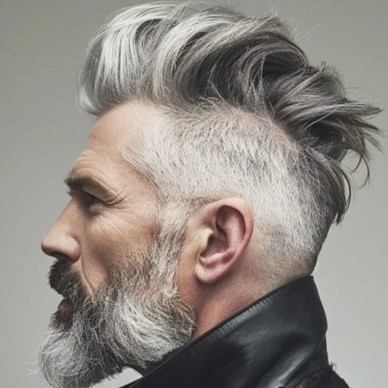 Custom Toupee V-looped Thin Skin Base Hair System 1B60 60% White Synthetic Hair in Front Hairline 40% 1B# Color in Back Hairpiece For Men Hair Replacement 10x8 9x7