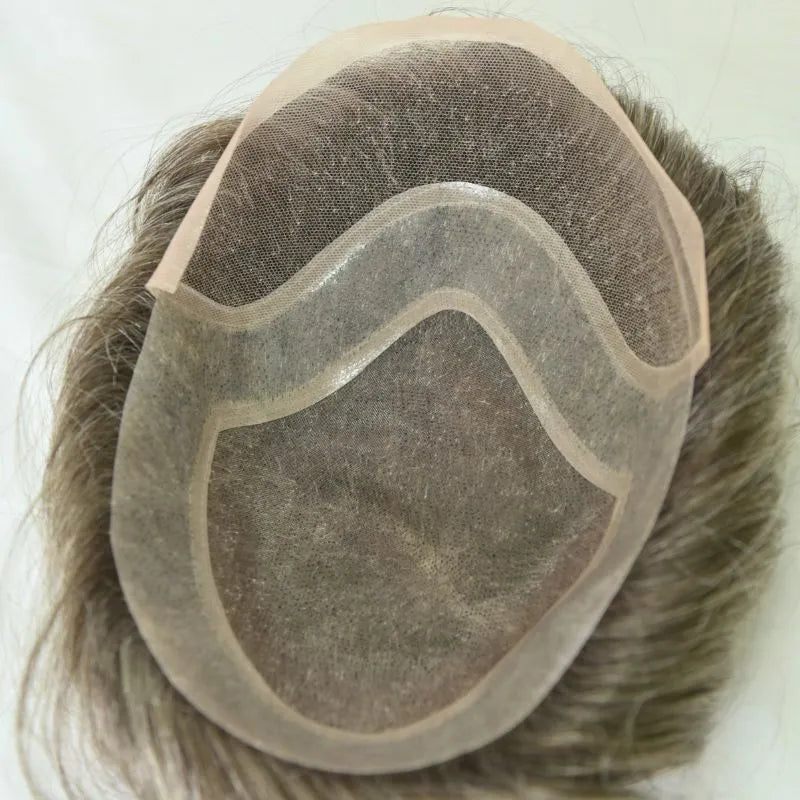 Custom Toupee Hollywood French Lace Front PU Around Fine Mono Hair System For Men 430#