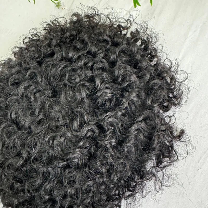 Custom 100% Human Hair Men's Hair Popular Mono Base Lace with PU around Mask Shape Toupee 7x9 Cap Hair System 15mm Loose Curl Hair Pieces 6 Inch