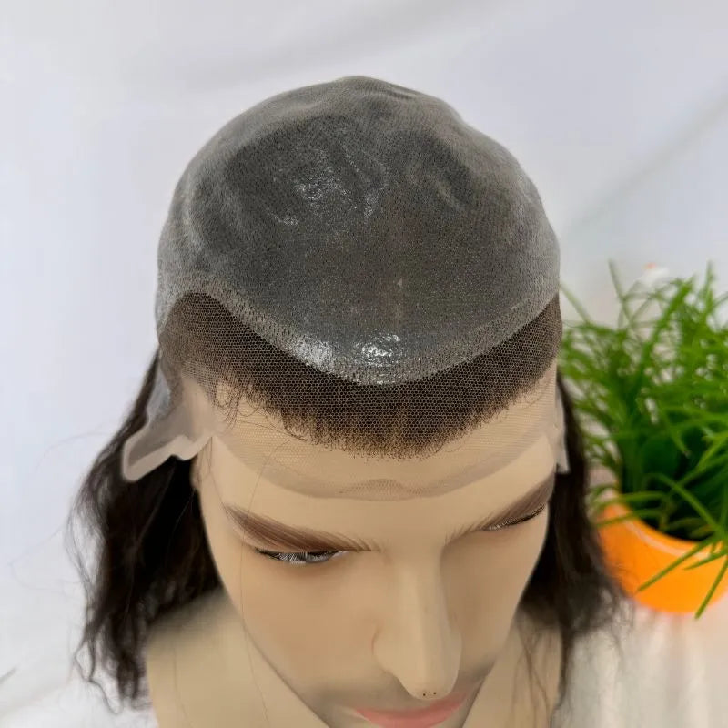 Customize Mens Toupee Hairpieces for Men Human Hair Replacement Wigs Lace Front with PU with Elastic Net Cap Base Hair Prosthesis