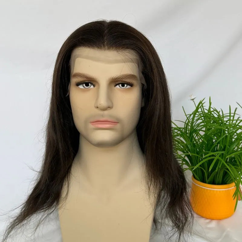 Customize Mens Toupee Hairpieces for Men Human Hair Replacement Wigs Lace Front with PU with Elastic Net Cap Base Hair Prosthesis