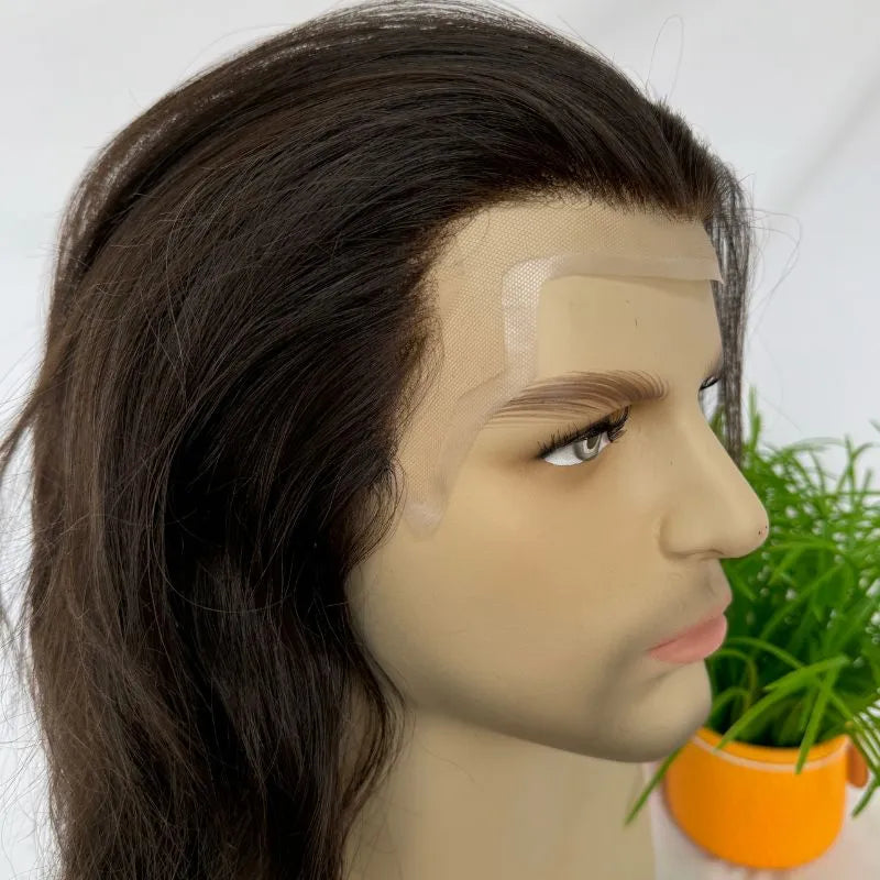 Customize Mens Toupee Hairpieces for Men Human Hair Replacement Wigs Lace Front with PU with Elastic Net Cap Base Hair Prosthesis