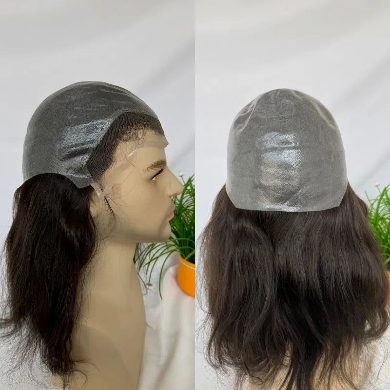 Customize Mens Toupee Hairpieces for Men Human Hair Replacement Wigs Lace Front with PU with Elastic Net Cap Base Hair Prosthesis
