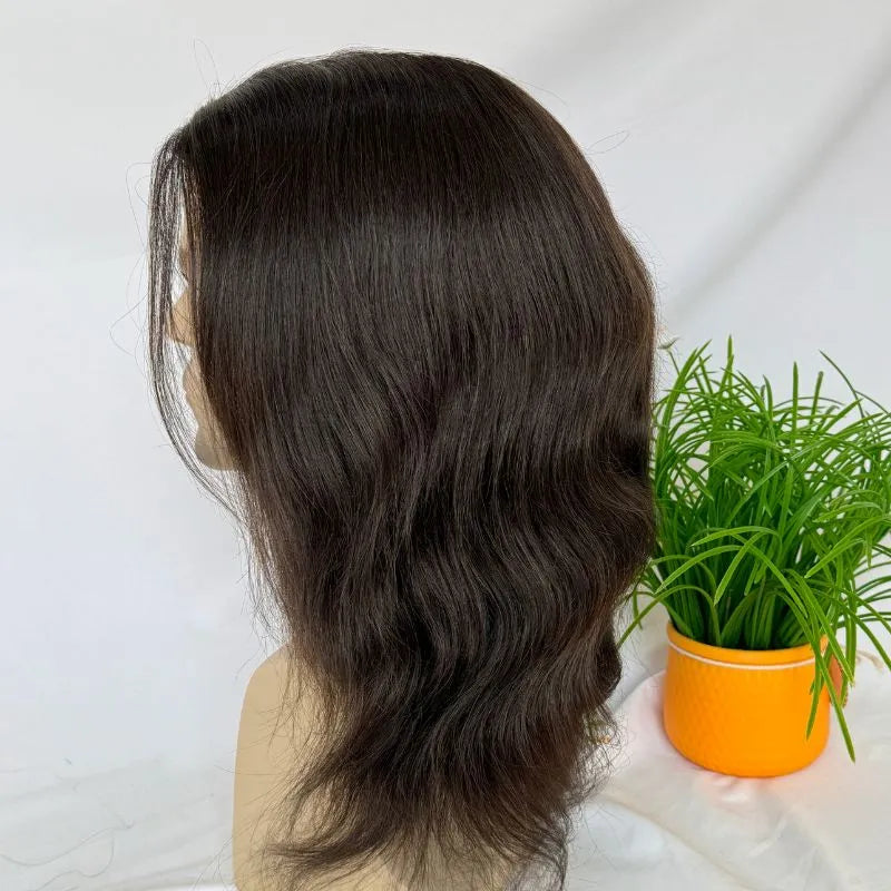 Customize Mens Toupee Hairpieces for Men Human Hair Replacement Wigs Lace Front with PU with Elastic Net Cap Base Hair Prosthesis