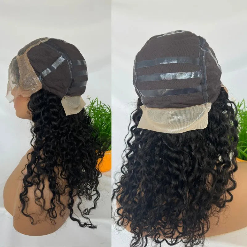 Customize Mens Toupee Hairpieces for Men Human Hair Replacement Wigs Lace Front with PU with Elastic Net Cap Base Hair Prosthesis with Silcone