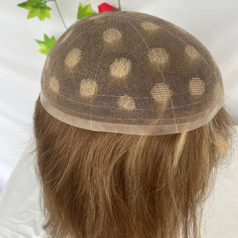 Custom Wigs Full Swiss Lace Human Hair Wig Toupee For Men 10inch Long Toupee Hair Wigs 6# Brown Color with 613 Blonde Hair System 10x8 inch Cap Base Size