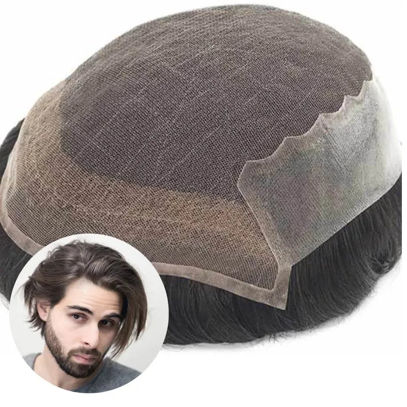 Custom Swiss Lace With Thin Skin PU Base Back And Sides Q6 Hair System Wholesale For Men