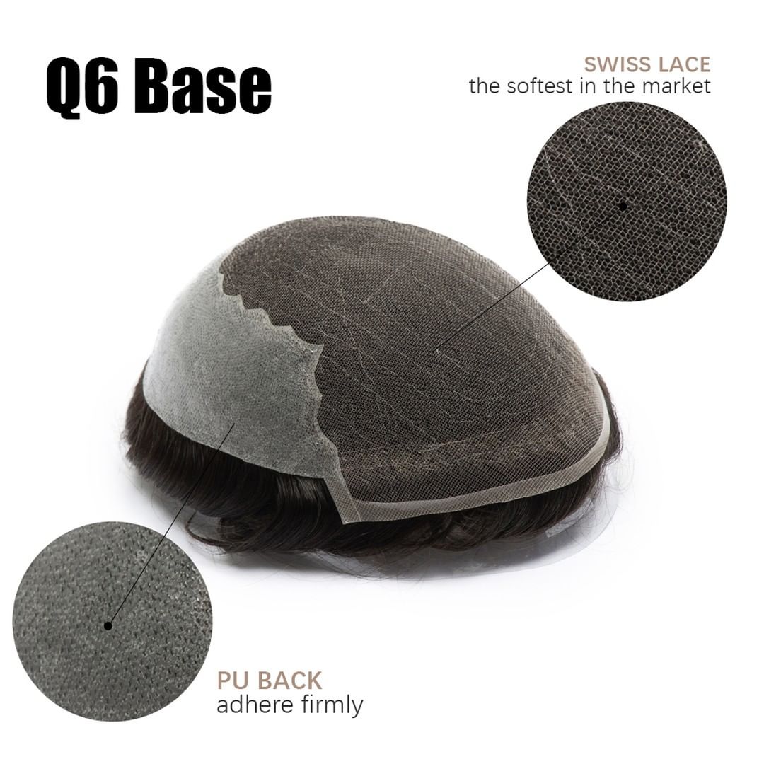 Swiss Lace Q6 Men's Toupee - Premium Human Hair Replacement System, Natural Hairline, Lightweight & Breathable, Full Lace Base, 6''x8'' 7"X9" 8"X10" 6"X9"