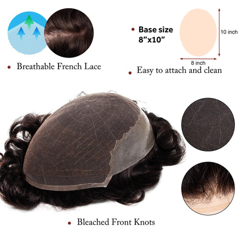 Swiss Lace Q6 Men's Toupee - Premium Human Hair Replacement System, Natural Hairline, Lightweight & Breathable, Full Lace Base, 6''x8'' 7"X9" 8"X10" 6"X9"