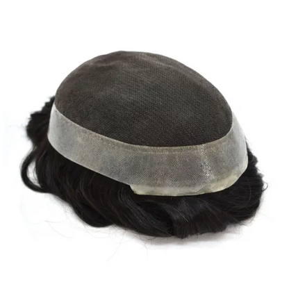 Australian-Style Men's Toupee - Lace Center with PU Perimeter, Natural Human Hair System