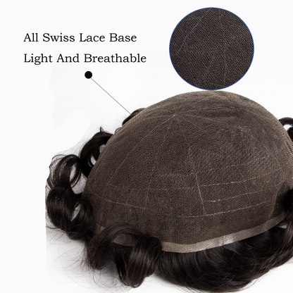 Full Swiss Lace Men's Toupee - Natural Hairline Human Hair Wig for Men, Breathable & Undetectable