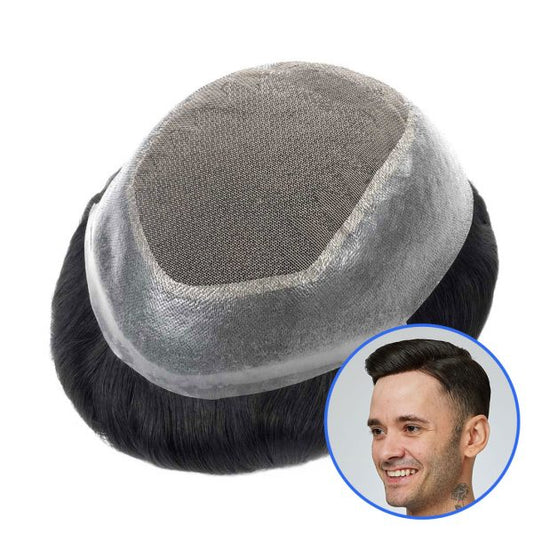 NewAustralia Swiss Lace Toupee with Extended Wider PU Perimeter Hair System