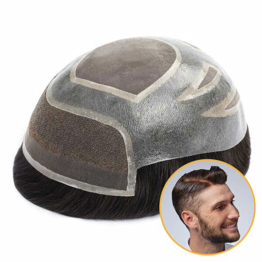 Men's Swiss Lace Toupee with PU Sides and Back – Natural Hair System for Full Coverage