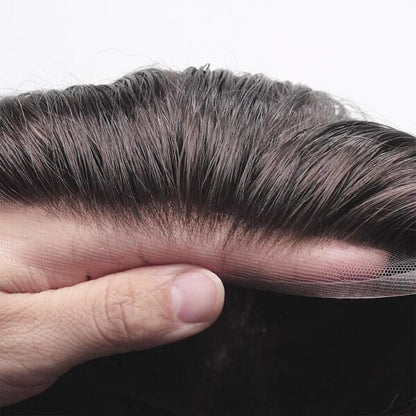 Men's Swiss Lace Toupee with PU Sides and Back – Natural Hair System for Full Coverage