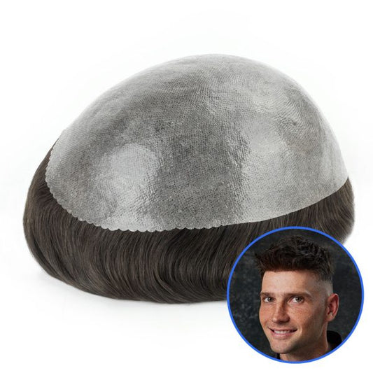 OX-SK Single Knot 0.12mm Skin Base Men's Toupee - Durable & Natural