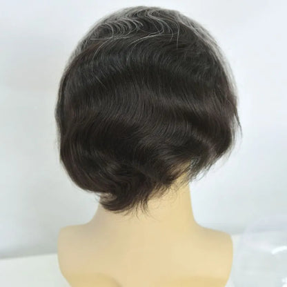 Custom Toupee V-looped Thin Skin Base Hair System 1B60 60% White Synthetic Hair in Front Hairline 40% 1B# Color in Back Hairpiece For Men Hair Replacement 10x8 9x7
