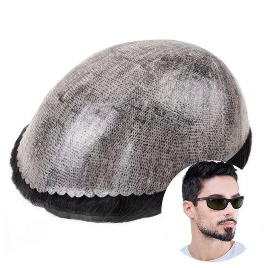 Custom Injection V-looped Full PU Thin Skin Base Hair System Wholesale Toupee For Men