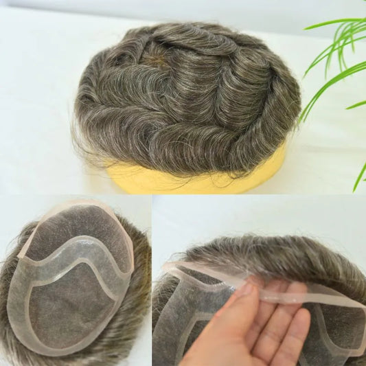 Custom Toupee Hollywood French Lace Front PU Around Fine Mono Hair System For Men 430#