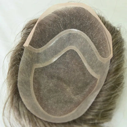 Custom Toupee Hollywood French Lace Front PU Around Fine Mono Hair System For Men 430#