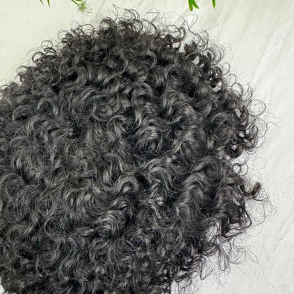 Custom 100% Human Hair Men's Hair Popular Mono Base Lace with PU around Mask Shape Toupee 7x9 Cap Hair System 15mm Loose Curl Hair Pieces 6 Inch