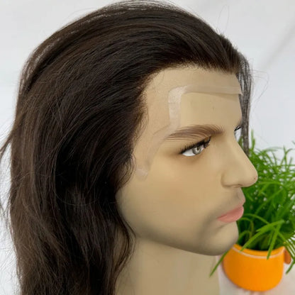 Customize Mens Toupee Hairpieces for Men Human Hair Replacement Wigs Lace Front with PU with Elastic Net Cap Base Hair Prosthesis