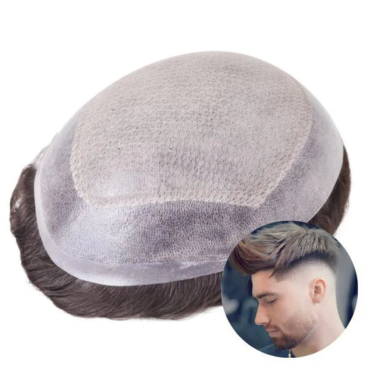 Customize Mens Toupee Silk Top PU Around PU Hairpieces for Men Human Hair Replacement Wigs