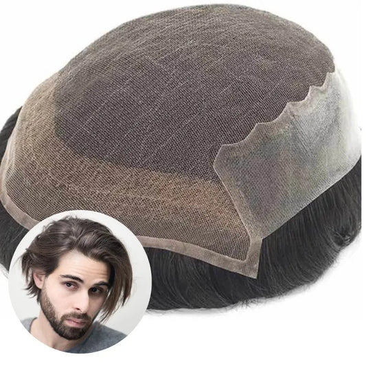 Custom Swiss Lace With Thin Skin PU Base Back And Sides Q6 Hair System Wholesale For Men