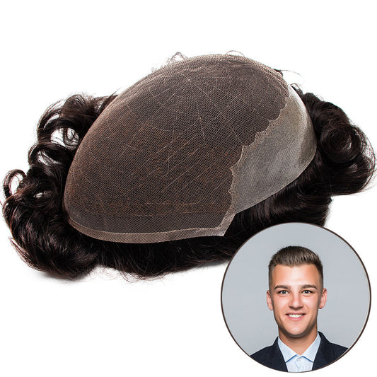 Swiss Lace Q6 Men's Toupee - Premium Human Hair Replacement System, Natural Hairline, Lightweight & Breathable, Full Lace Base, 6''x8'' 7"X9" 8"X10" 6"X9"